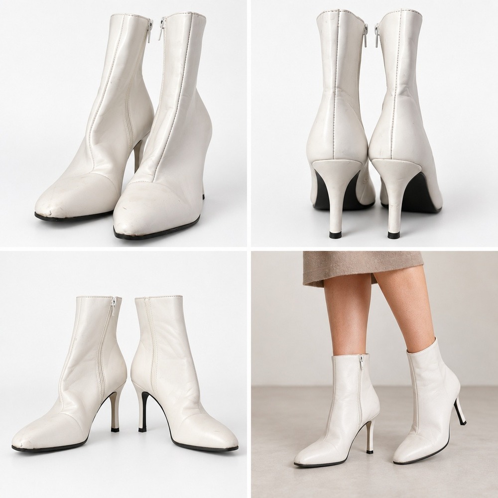 Rue21 etc. Womens White Pointed Toe Stiletto Ankle Boots Size M 7/8 Side Zip